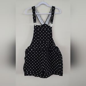 Forever 21 Plus Black And White Polka Dot Cotton Short Overalls Sz 14/1X